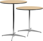 Flash Furniture Lars 30" Round Cocktail Table with 30" and 42" Columns, Adjustable Standard or Bar Height Round Table for Events or Home Use, Natural