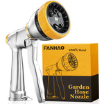 FANHAO Garden Hose Nozzle, 100% Heavy Duty Metal Spray Nozzle with Thumb Control, High Pressure Water Nozzle with 8 Adjustable Spray Patterns for Watering Plants, Washing Cars and Showering Pets