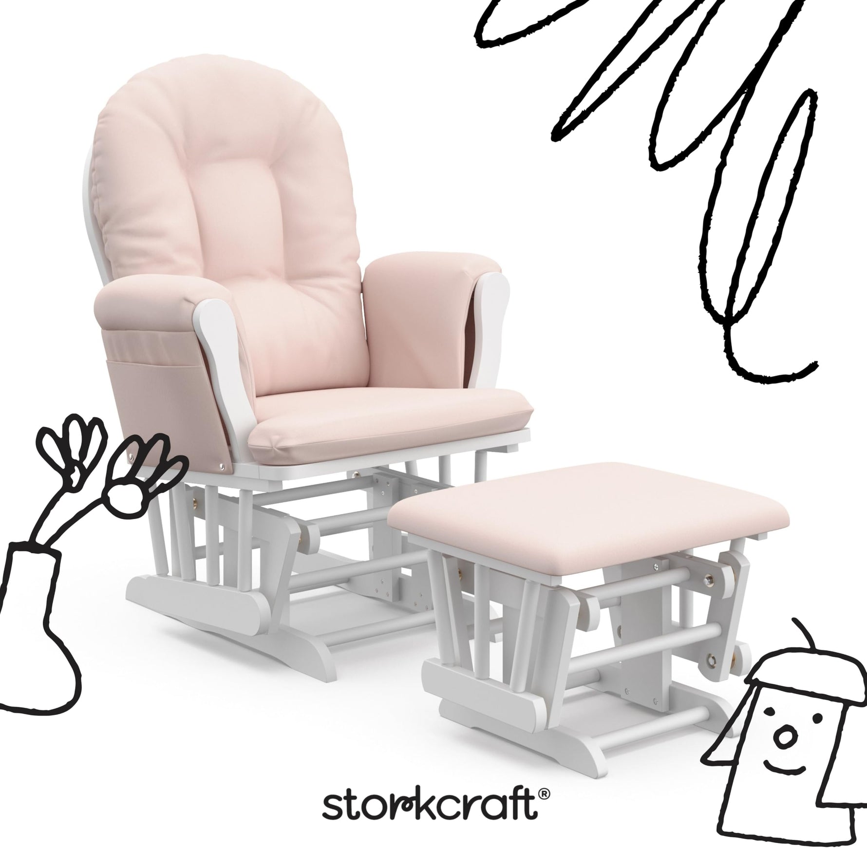 Storkcraft Premium Hoop Glider & Ottoman (Espresso with Beige) — GREENGUARD Gold Certified, Solid Wood Craftsmanship, Convenient Storage Pockets, Glider Rocking Chair for Nursery, Multi-Award-Winning