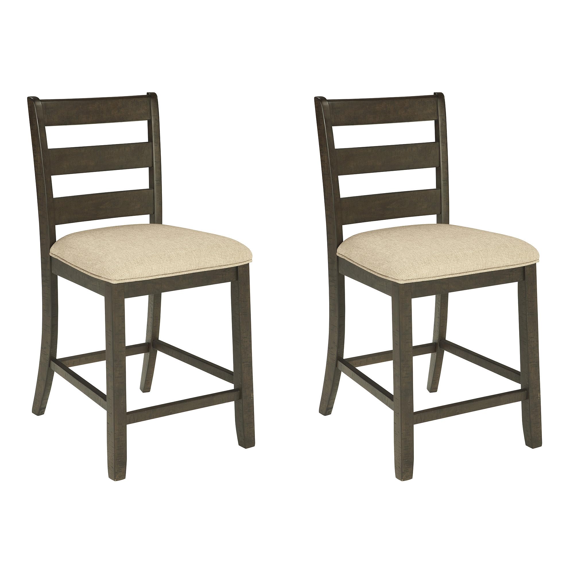 Signature Design by Ashley Skempton | 2-Count 24" Counter-Height Upholstered Bar Stools – Coastal Chic Ladder-Back, Antique White