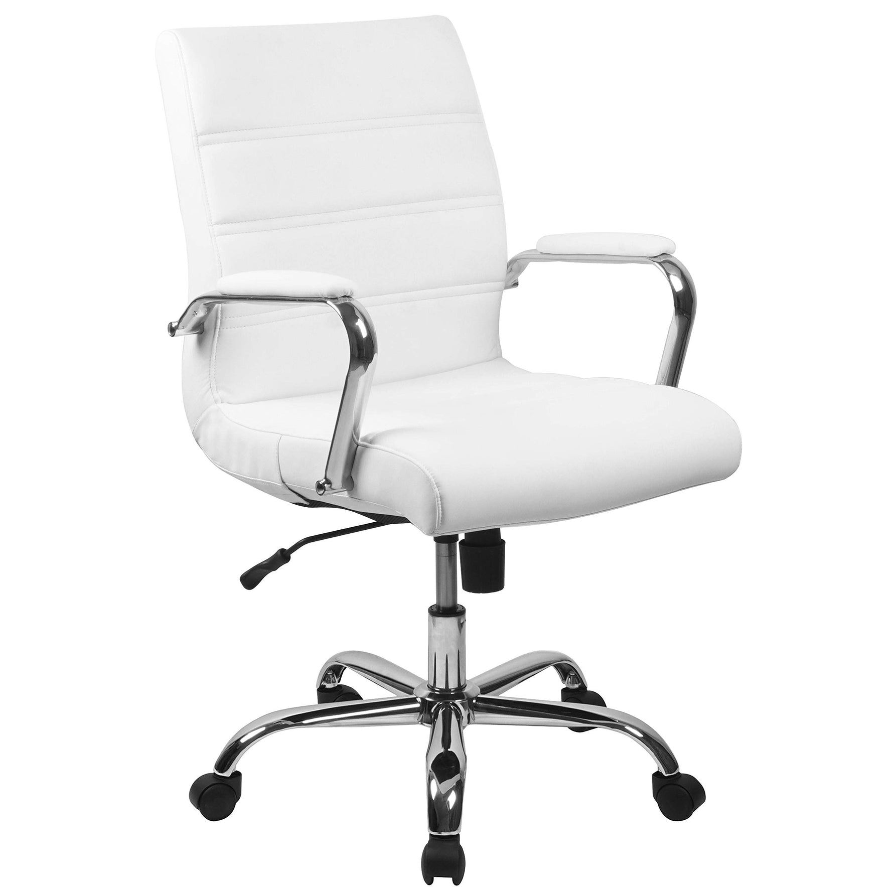 Flash Furniture Whitney Mid-Back Swivel LeatherSoft Desk Chair with Wheels, Padded Seat and Armrests, Adjustable Height Padded Office Chair, Black