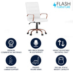 Flash Furniture Whitney Mid-Back Swivel LeatherSoft Desk Chair with Wheels, Padded Seat and Armrests, Adjustable Height Padded Office Chair, Black