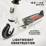 Mongoose Rise 100 Freestyle Stunt Trick Scooter, Lightweight Alloy Deck & Heavy-Duty Frame Up to 220 lbs., Bike-Style Grip, High Impact 100mm Wheels, White/Red