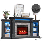 Naice 72" Electric Fireplace with Mantel and Cabinets, Fireplace TV Stand for Living Room Bedroom, Stacked Stone Surround and Remote Control 3D Realistic Flame, Black