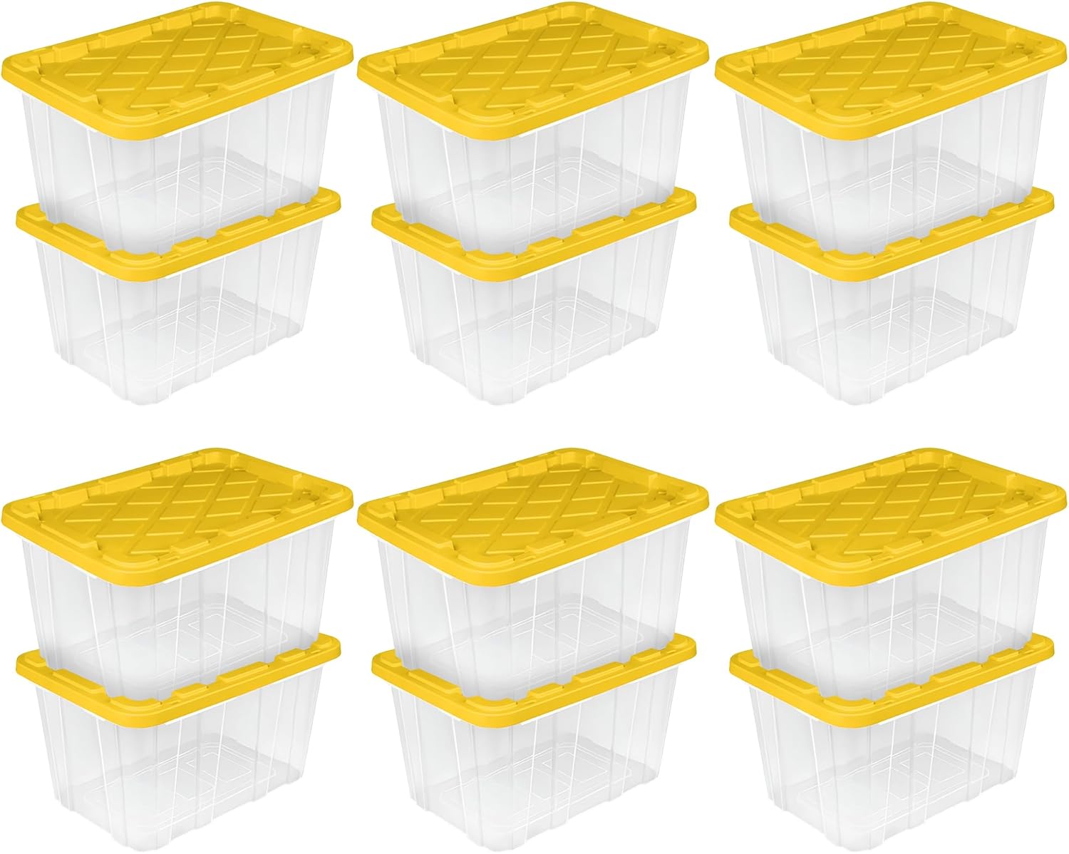 Sterilite Industrial Storage Tote with Lids for Garage, 27 Gallon, 4-Pack | Heavy-Duty and Stackable Utility Box Containers for Home, Office, and Basement Organization, Black/Yellow