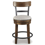 Signature Design by Ashley Valebeck Upholstered Swivel Stool, Cushioned Seat, Woven Fabric Upholstery, Wood, 24" H, Brown & Black