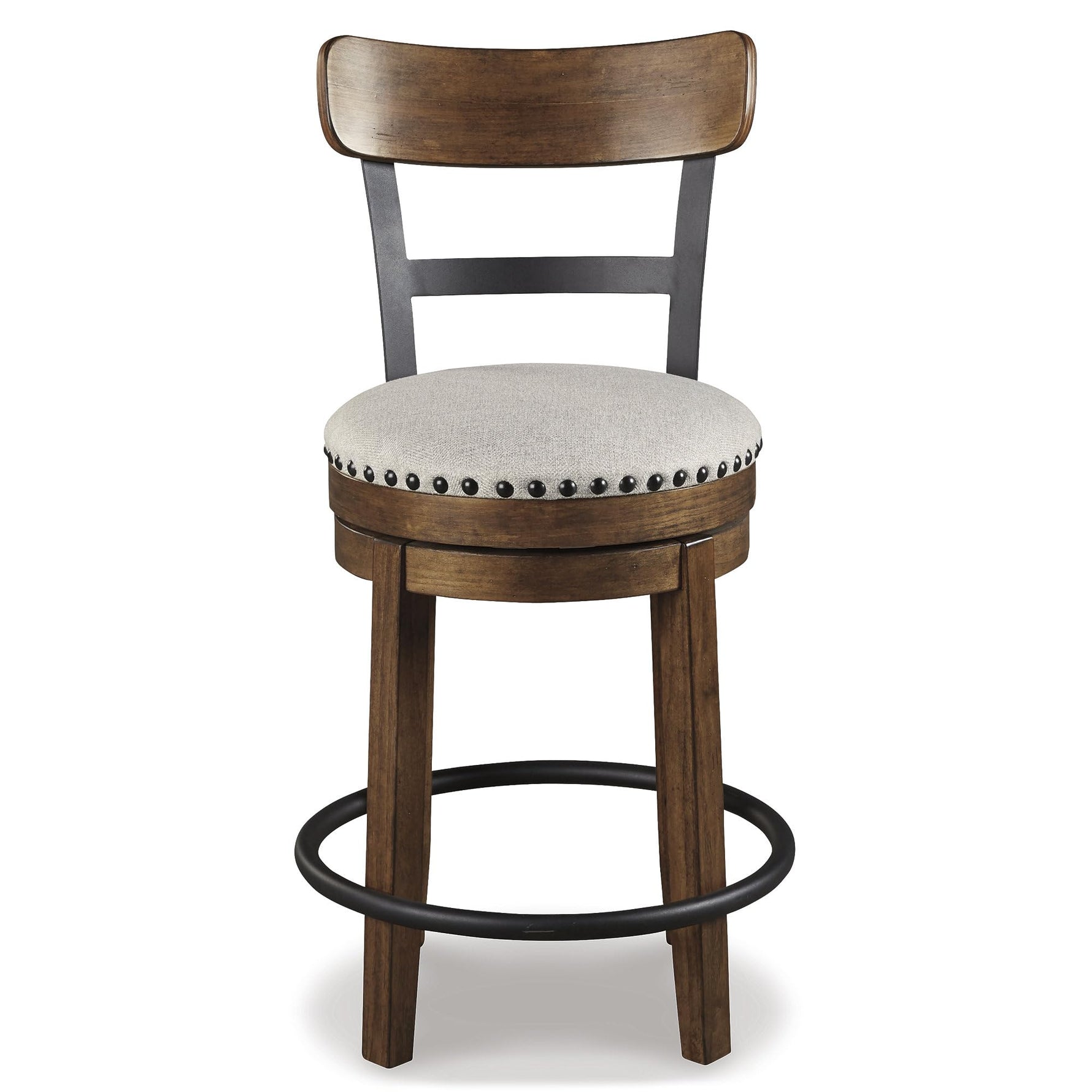Signature Design by Ashley Valebeck Upholstered Swivel Stool, Cushioned Seat, Woven Fabric Upholstery, Wood, 24" H, Brown & Black