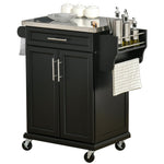 HOMCOM Kitchen Island on Wheels, Rolling Kitchen Cart with Stainless Steel Countertop, Drawer, Towel Rack and Spice Rack, Utility Storage Trolley, Black