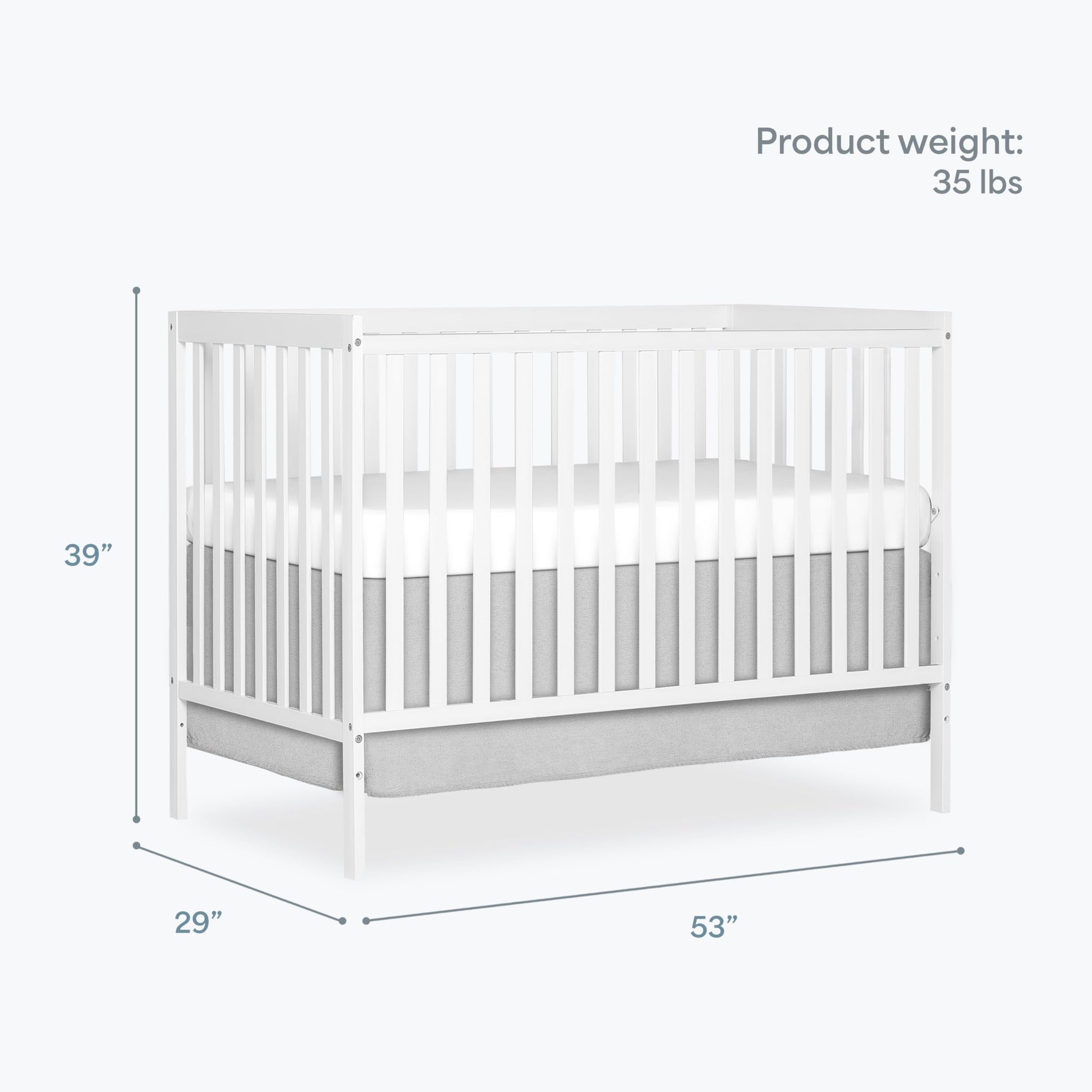 Dream On Me Synergy 5-in-1 Convertible Full-Size Baby Crib with Toddler, Day & Full Bed Conversion in White, GreenGuard Gold & BSA, 3 Mattress Heights, Sustainable Pinewood