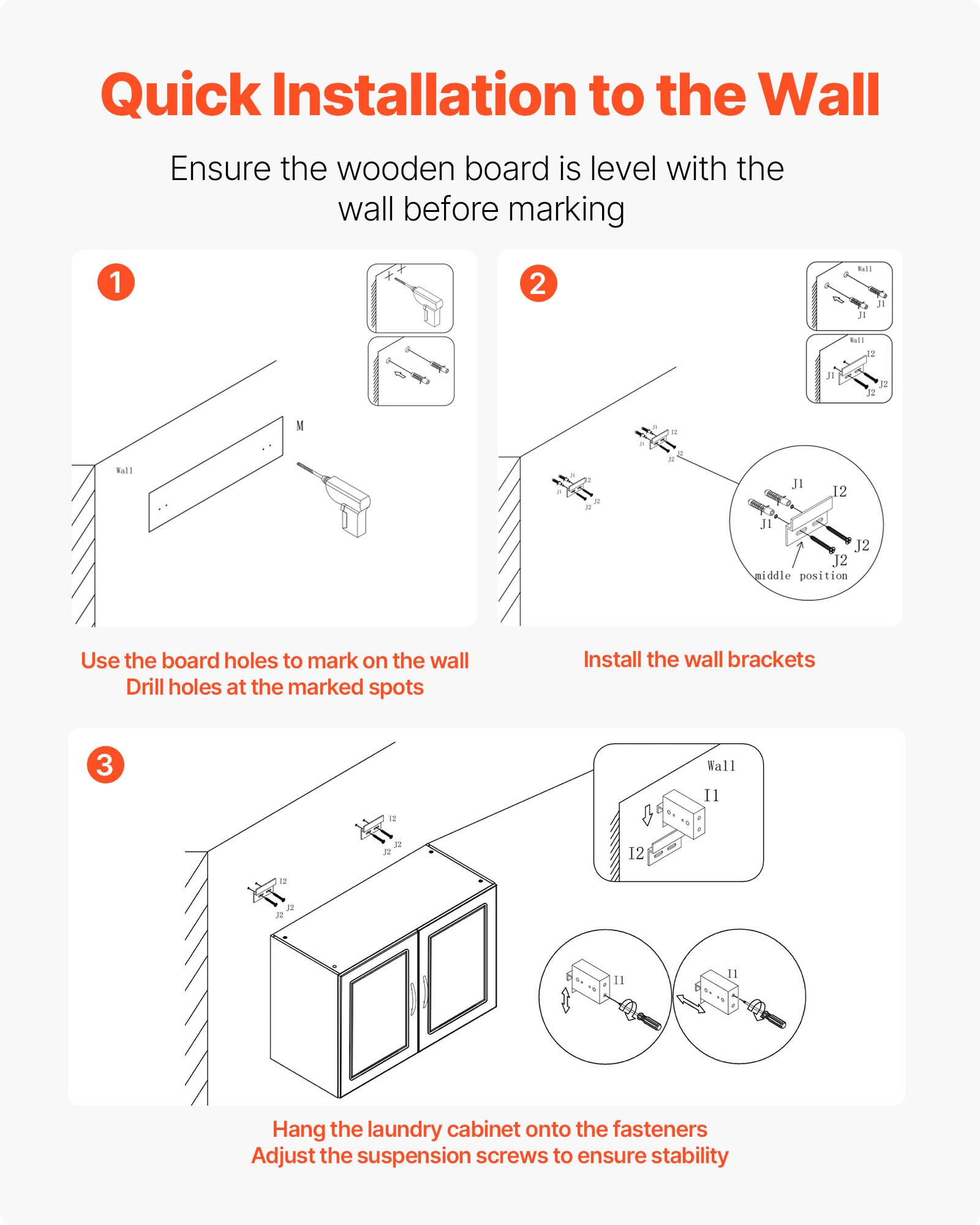 VEVOR Laundry Room Wall Cabinet, 2-Tier Wall Mounted Hanging Cabinet with Adjustable Shelf, Cupboard Storage with 2 Doors, for Kitchen, Bathroom, Laundry, 11.8 x 23.6 x 23.6 in (D x W x H), White