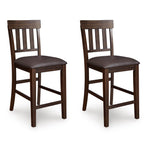 Signature Design by Ashley Haddigan Upholstered Barstool, 2 Count, Slat Back Design, Cushioned Seat, Wood, 25.5" H, Dark Brown