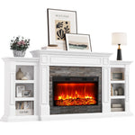 Naice 72" Electric Fireplace with Mantel and Cabinets, Fireplace TV Stand for Living Room Bedroom, Stacked Stone Surround and Remote Control 3D Realistic Flame, Black