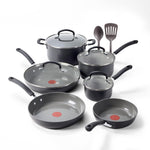 T-Fal Ultimate Hard Anodized 12-Piece Ceramic Nonstick Cookware Set, Oven Safe Up to 400°F, Ceramic Pots and Pans Set, Frying Pans, Saucepan, Stockpot, Cooking Utensils, Stone