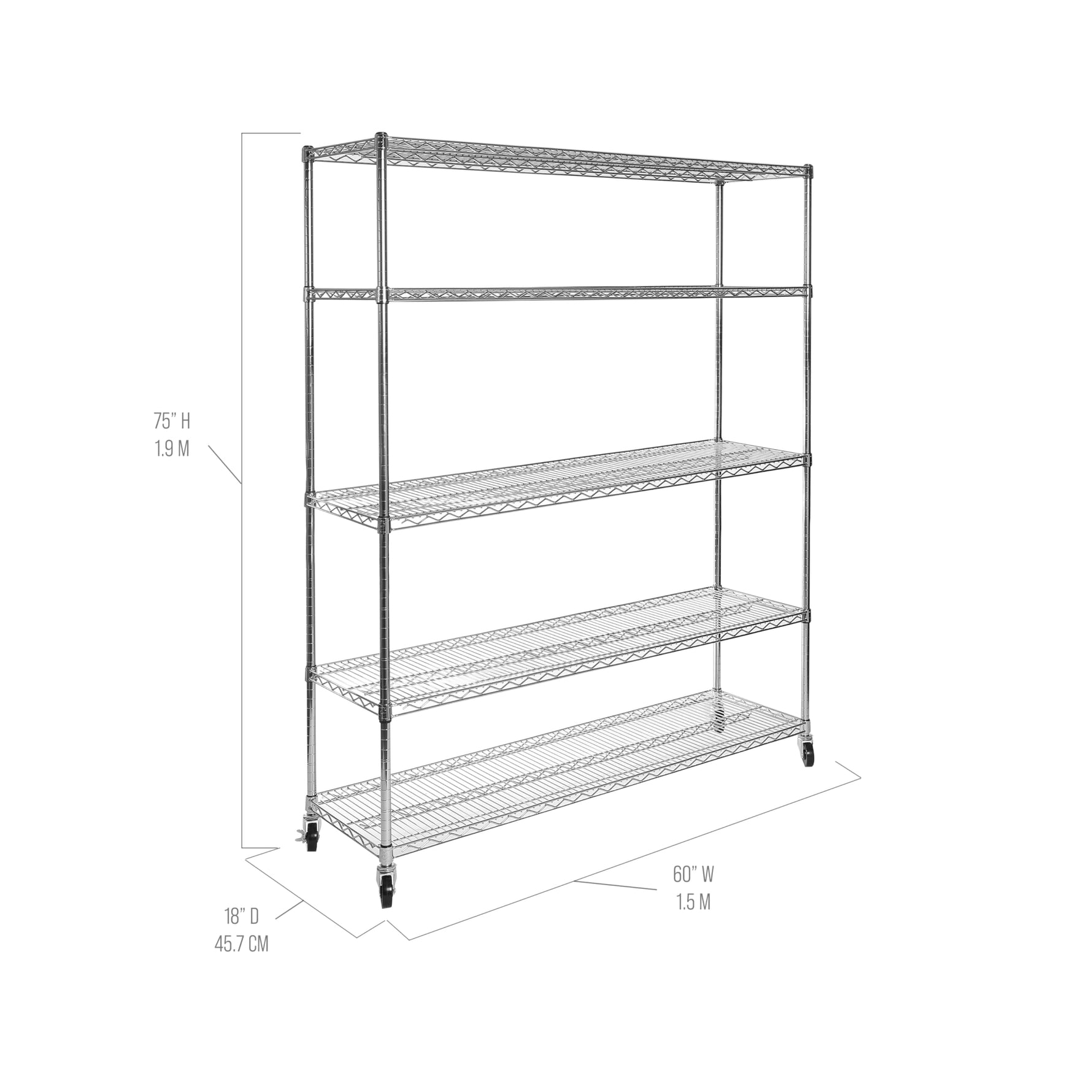 UltraDurable 5-Tier NSF Steel Wire Shelving, 48"W x 24"D x 76"H, Black | Heavy-duty commercial-grade solid steel wire storage rack featuring 800 pounds per shelf weight capacity