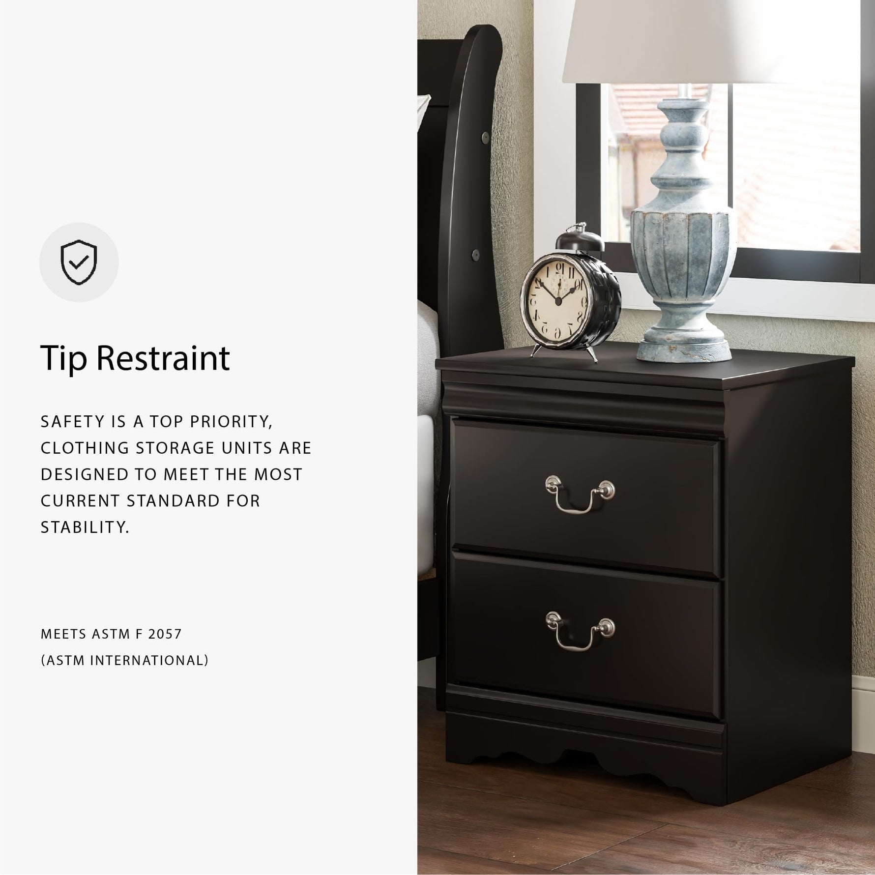 Signature Design by Ashley Alisdair Traditional 2 Drawer Nightstand, 23.75" Tall, Dark Brown