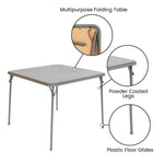 Flash Furniture Madelyn 33.5" Square Folding Multipurpose Card Table with Padded Vinyl Top, Portable Folding Game Table for 4 Players, Black