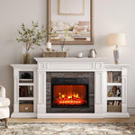 Naice 72" Electric Fireplace with Mantel and Cabinets, Fireplace TV Stand for Living Room Bedroom, Stacked Stone Surround and Remote Control 3D Realistic Flame, Black