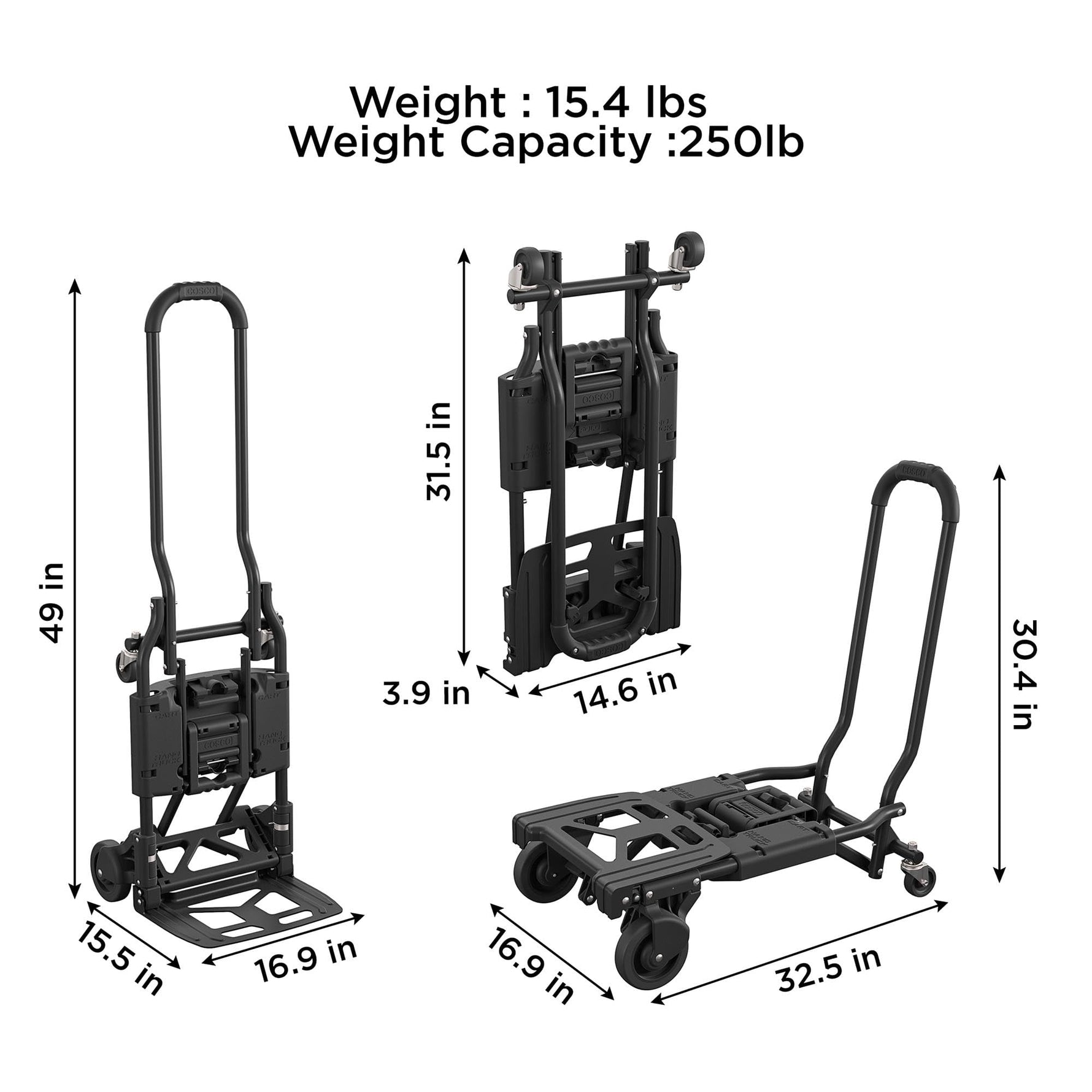 COSCO Shifter Multi-Position Folding Hand Truck and Cart, 300 lb. Weight Capacity, Green, 12222PBG1E