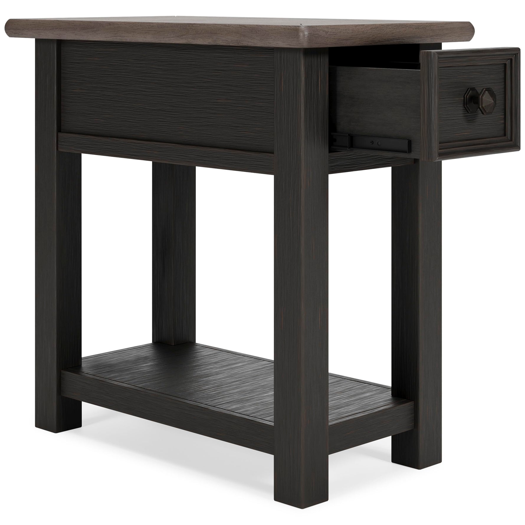 Signature Design by Ashley Bolanburg Chairside End Table With Charging Station, Two-Tone Wood Accent Table With Drawer Storage, Plank Top Design for Living Room or Bedroom, Antique White