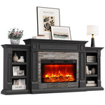 Naice 72" Electric Fireplace with Mantel and Cabinets, Fireplace TV Stand for Living Room Bedroom, Stacked Stone Surround and Remote Control 3D Realistic Flame, Black