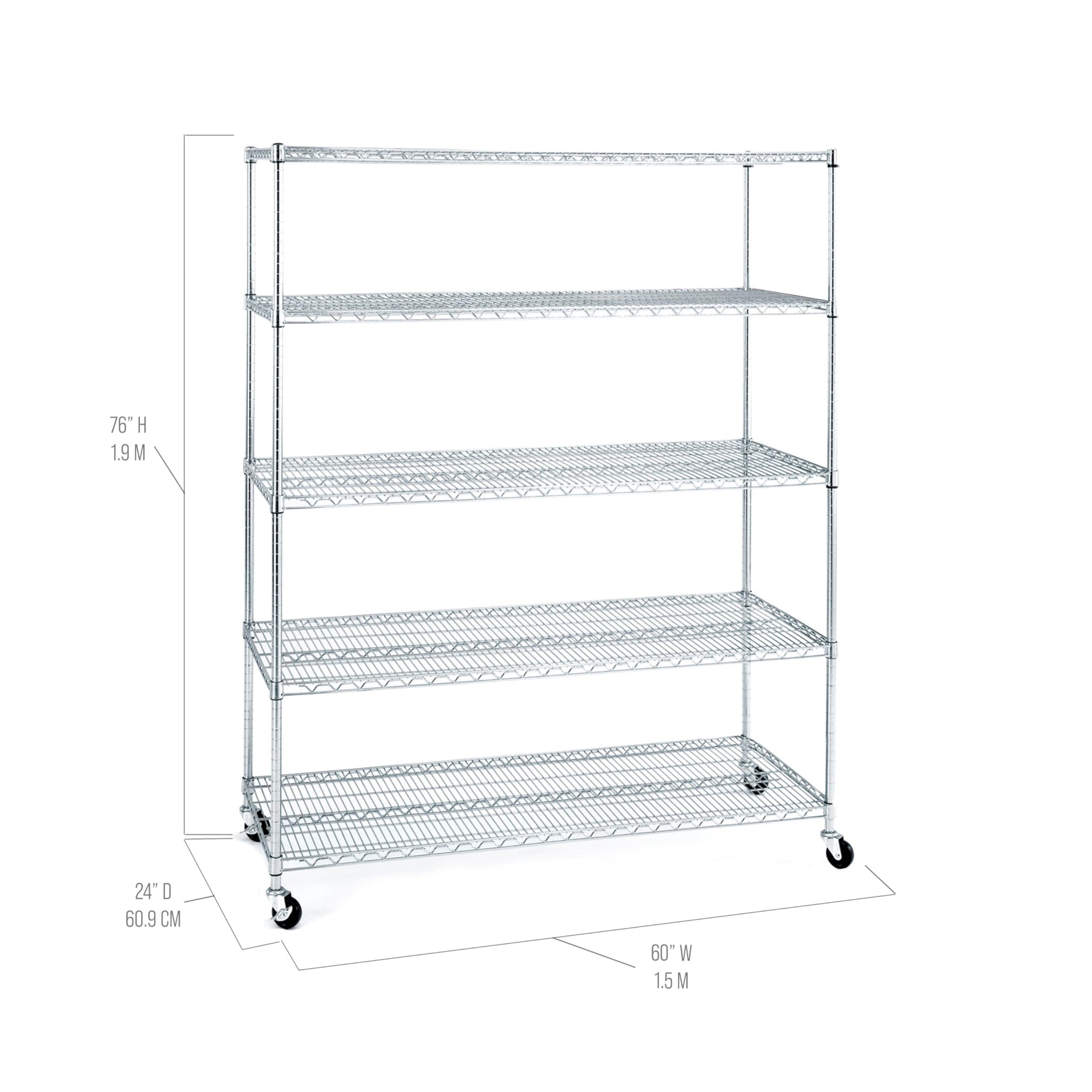 UltraDurable 5-Tier NSF Steel Wire Shelving, 48"W x 24"D x 76"H, Black | Heavy-duty commercial-grade solid steel wire storage rack featuring 800 pounds per shelf weight capacity