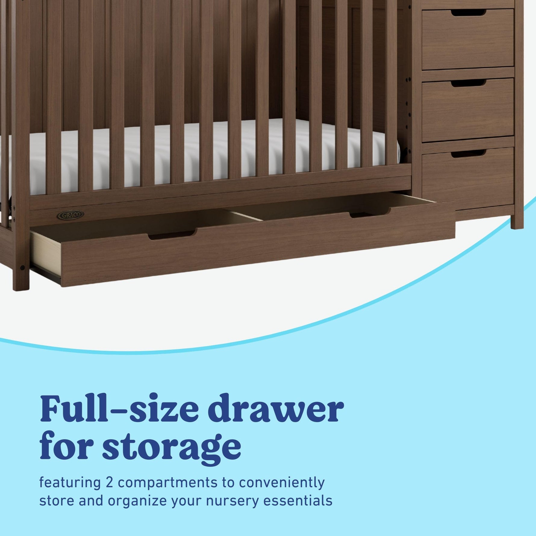 Graco Hadley 5-in-1 Convertible Crib with Drawer – GREENGUARD Gold Certified, Fits Standard Crib Mattress, Converts to Toddler Bed, Daybed and Full Bed, 4 Adjustable Mattress Heights (White)