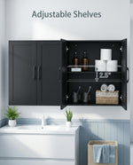 Wall Cabinet with Adjustable Shelves, Laundry Room Cabinet with 4 Doors, Kitchen Storage Cupboard Cabinet, Wall Mount Medicine Cabinet for Bathroom, Living Room, White