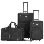 Rockland Vara Softside 3 Piece Upright Luggage Set, Expandable, (20"/28"/22" Rolling Duffel), Pink Leopard