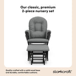 Storkcraft Premium Hoop Glider & Ottoman (Espresso with Beige) — GREENGUARD Gold Certified, Solid Wood Craftsmanship, Convenient Storage Pockets, Glider Rocking Chair for Nursery, Multi-Award-Winning