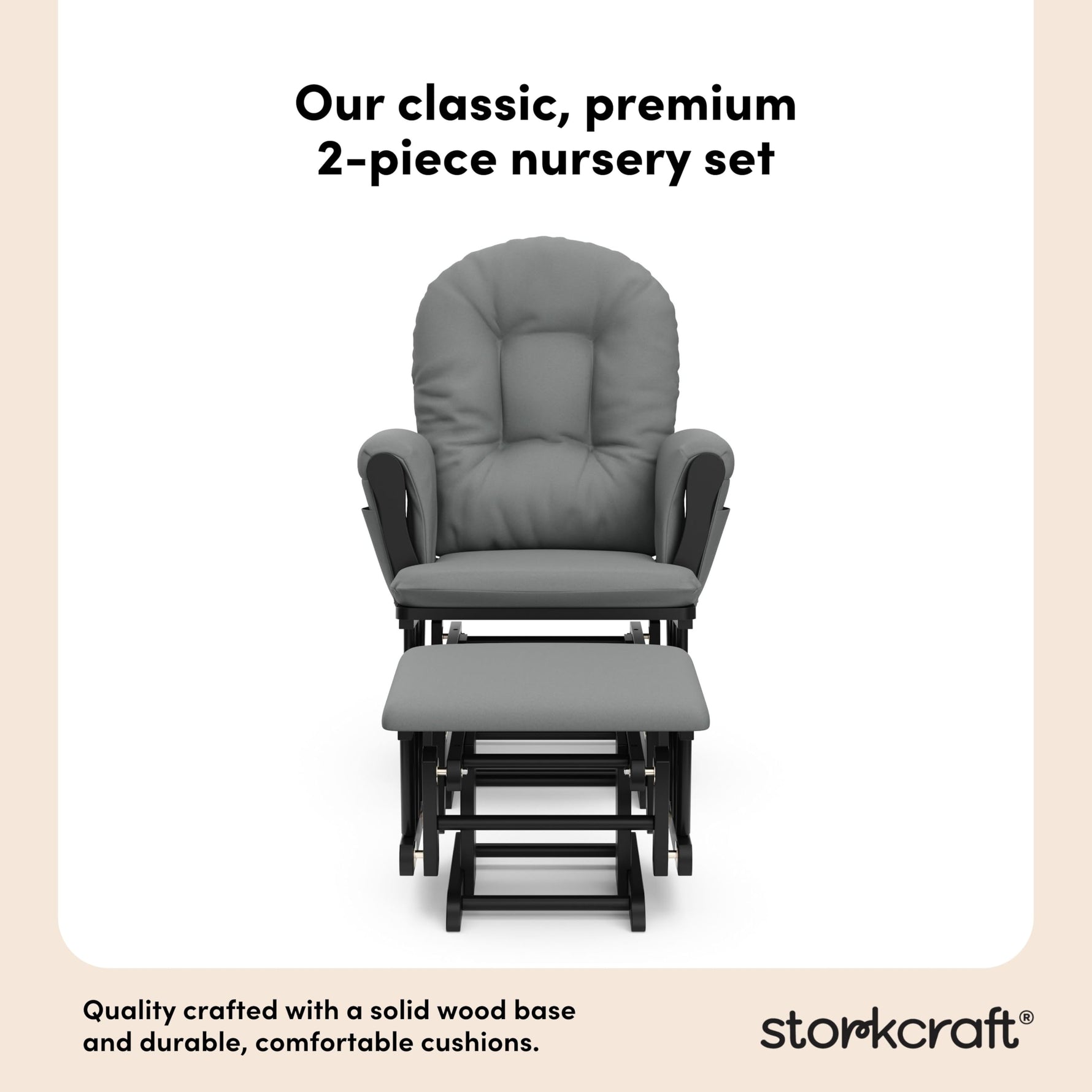 Storkcraft Premium Hoop Glider & Ottoman (Espresso with Beige) — GREENGUARD Gold Certified, Solid Wood Craftsmanship, Convenient Storage Pockets, Glider Rocking Chair for Nursery, Multi-Award-Winning