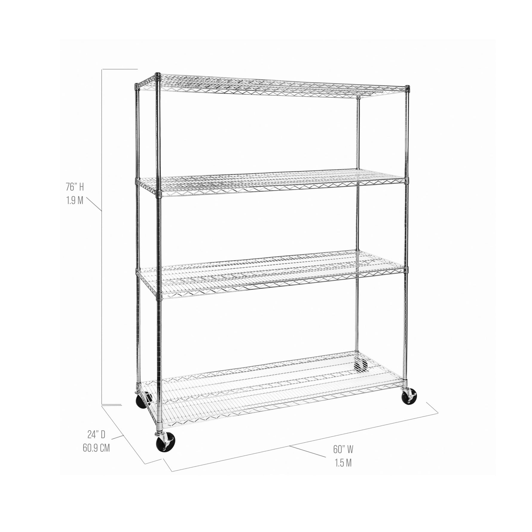 UltraDurable 5-Tier NSF Steel Wire Shelving, 48"W x 24"D x 76"H, Black | Heavy-duty commercial-grade solid steel wire storage rack featuring 800 pounds per shelf weight capacity
