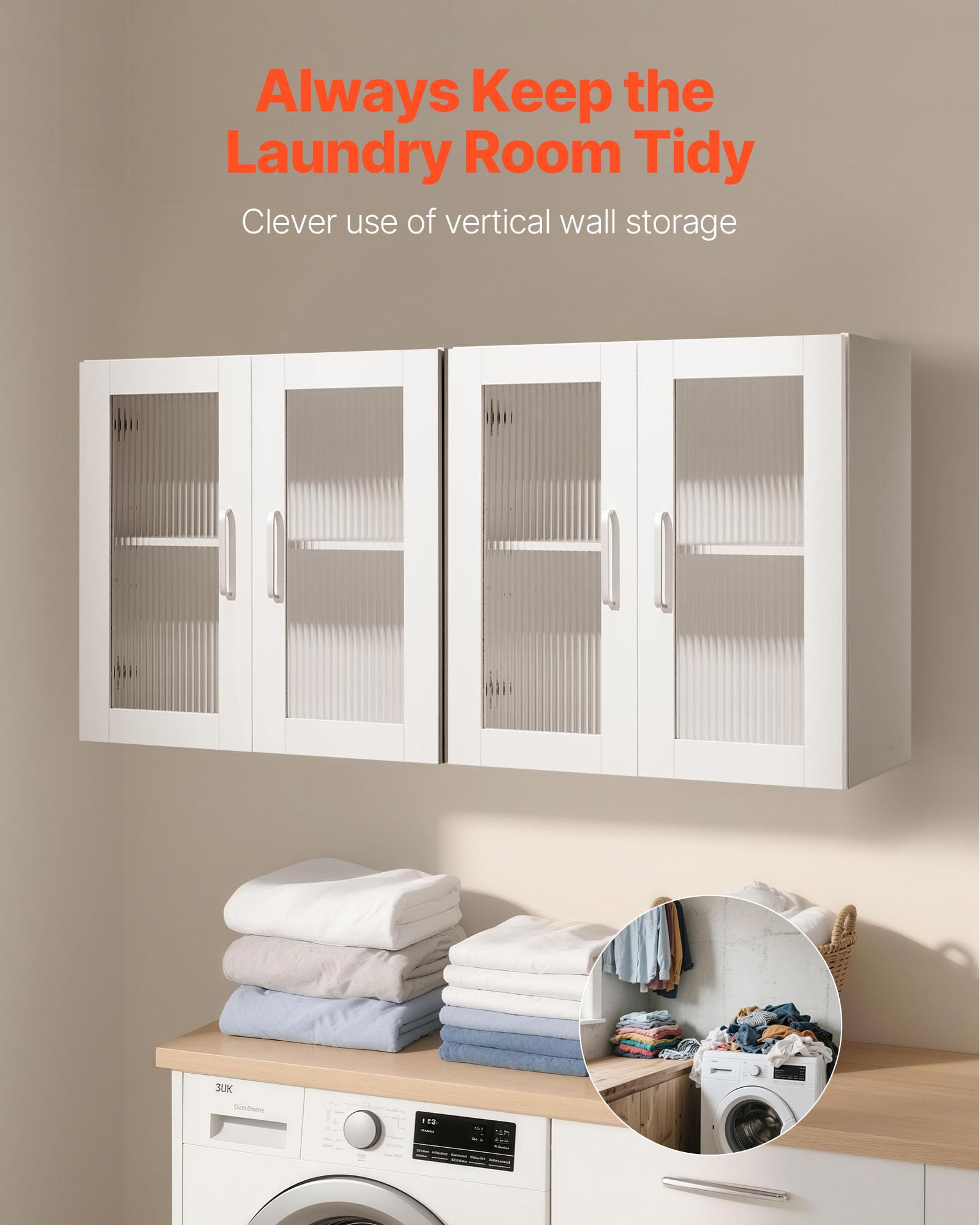VEVOR Laundry Room Wall Cabinet, 2-Tier Wall Mounted Hanging Cabinet with Adjustable Shelf, Cupboard Storage with 2 Doors, for Kitchen, Bathroom, Laundry, 11.8 x 23.6 x 23.6 in (D x W x H), White