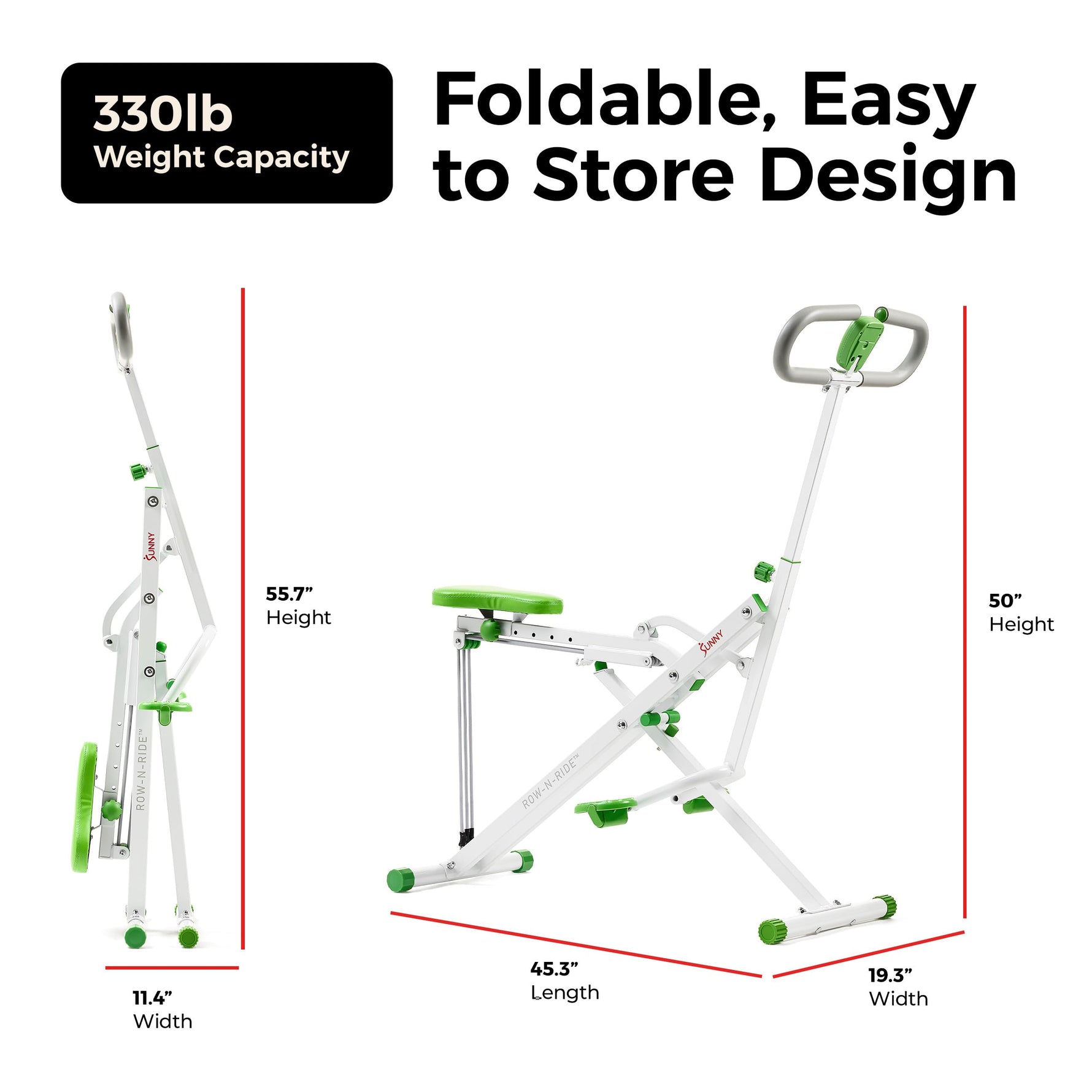 Sunny Health & Fitness Smart Row-N-Ride Glute & Leg Trainer, Foldable Squat Assist Rower with Exclusive SunnyFit App Connection