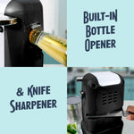 Nostalgia Retro Electric Can Opener for Kitchen with Magnetic Lid Remover, Knife Sharpener, and Soda or Beer Bottle Opener, Black