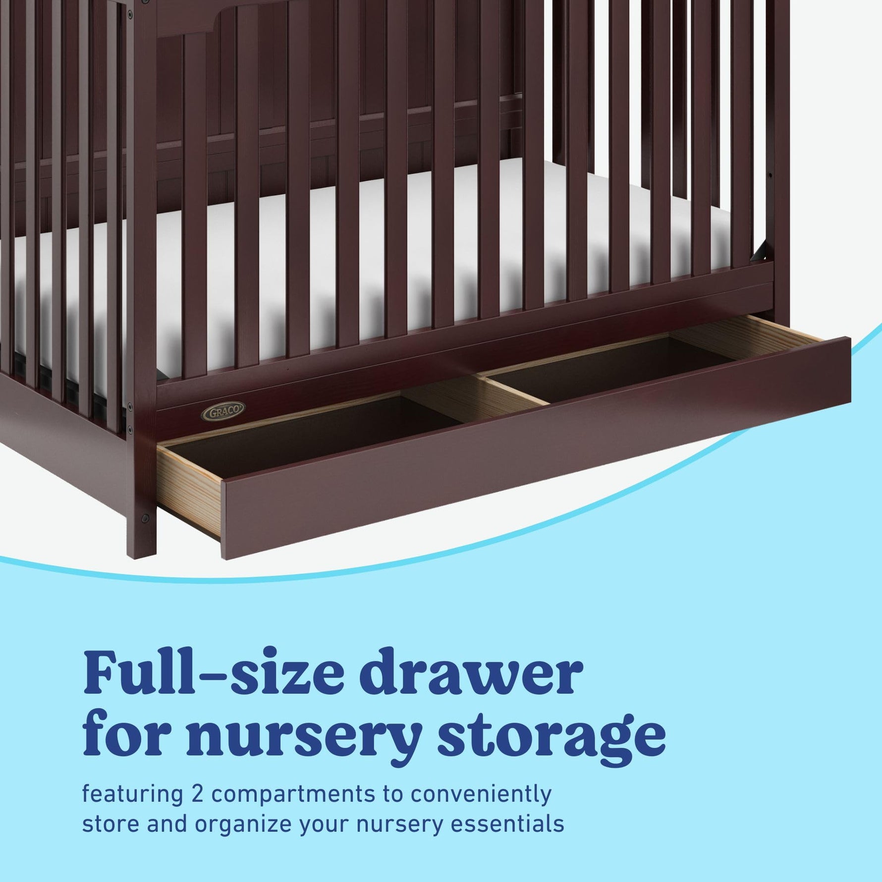Graco Hadley 5-in-1 Convertible Crib with Drawer – GREENGUARD Gold Certified, Fits Standard Crib Mattress, Converts to Toddler Bed, Daybed and Full Bed, 4 Adjustable Mattress Heights (White)