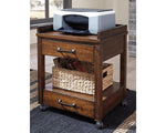 Signature Design by Ashley Baldridge Office Printer Stand, Storage, Electrical Outlets, USB Charing Ports, Wood, 21" W x 18" D x 24.63" H, Brown