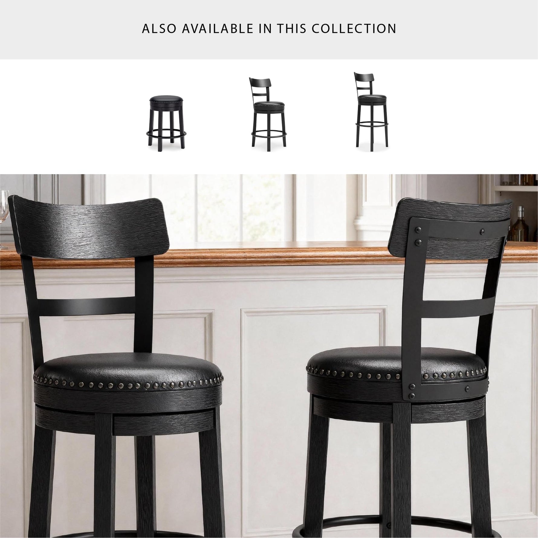 Signature Design by Ashley Valebeck Upholstered Swivel Stool, Cushioned Seat, Woven Fabric Upholstery, Wood, 24" H, Brown & Black