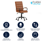 Flash Furniture Whitney Mid-Back Swivel LeatherSoft Desk Chair with Wheels, Padded Seat and Armrests, Adjustable Height Padded Office Chair, Black