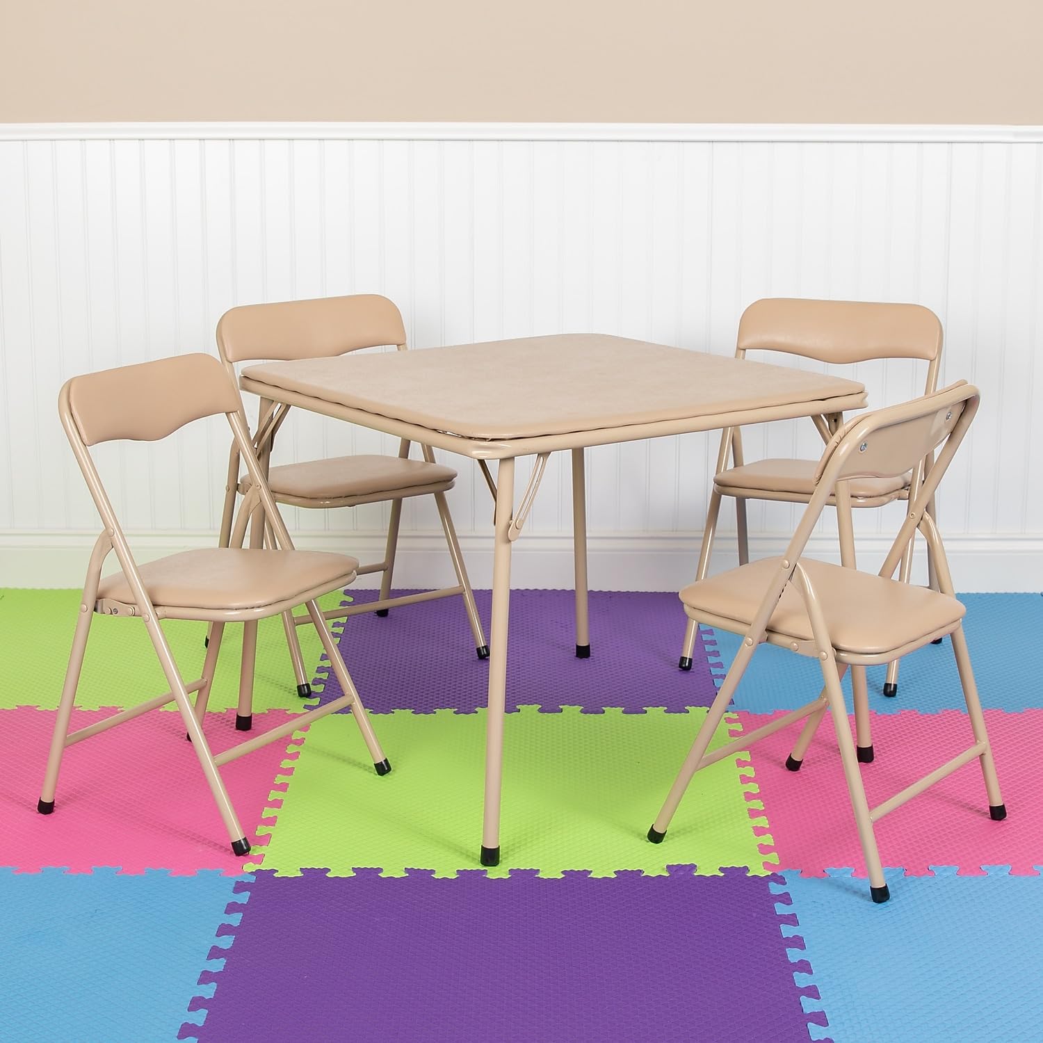 Flash Furniture Mindy Kids 5-Piece set Folding Square Table and Chairs Set for Daycare and Classrooms, Children's Activity Table and Chairs Set, Multicolor