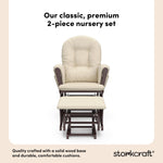 Storkcraft Premium Hoop Glider & Ottoman (Espresso with Beige) — GREENGUARD Gold Certified, Solid Wood Craftsmanship, Convenient Storage Pockets, Glider Rocking Chair for Nursery, Multi-Award-Winning