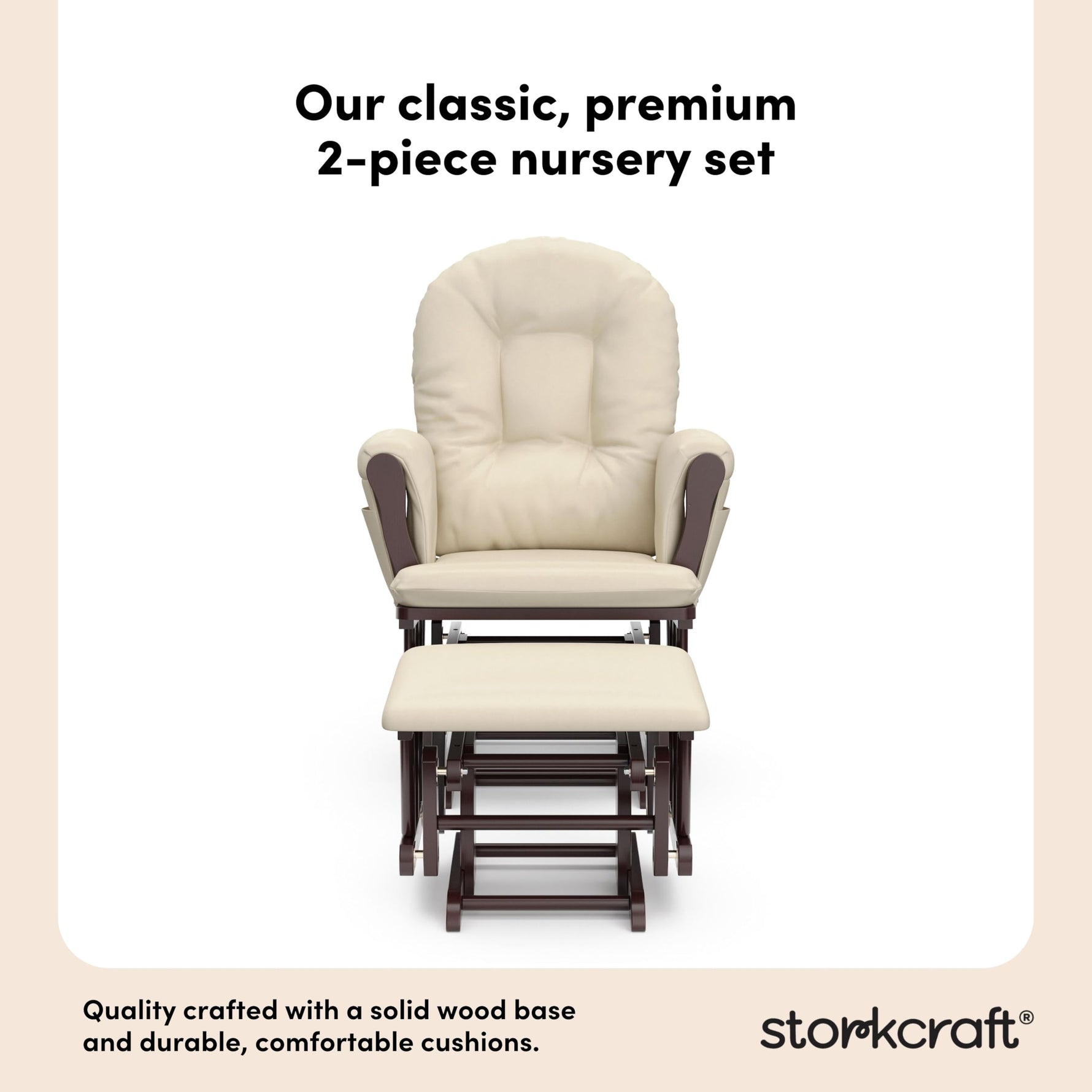 Storkcraft Premium Hoop Glider & Ottoman (Espresso with Beige) — GREENGUARD Gold Certified, Solid Wood Craftsmanship, Convenient Storage Pockets, Glider Rocking Chair for Nursery, Multi-Award-Winning