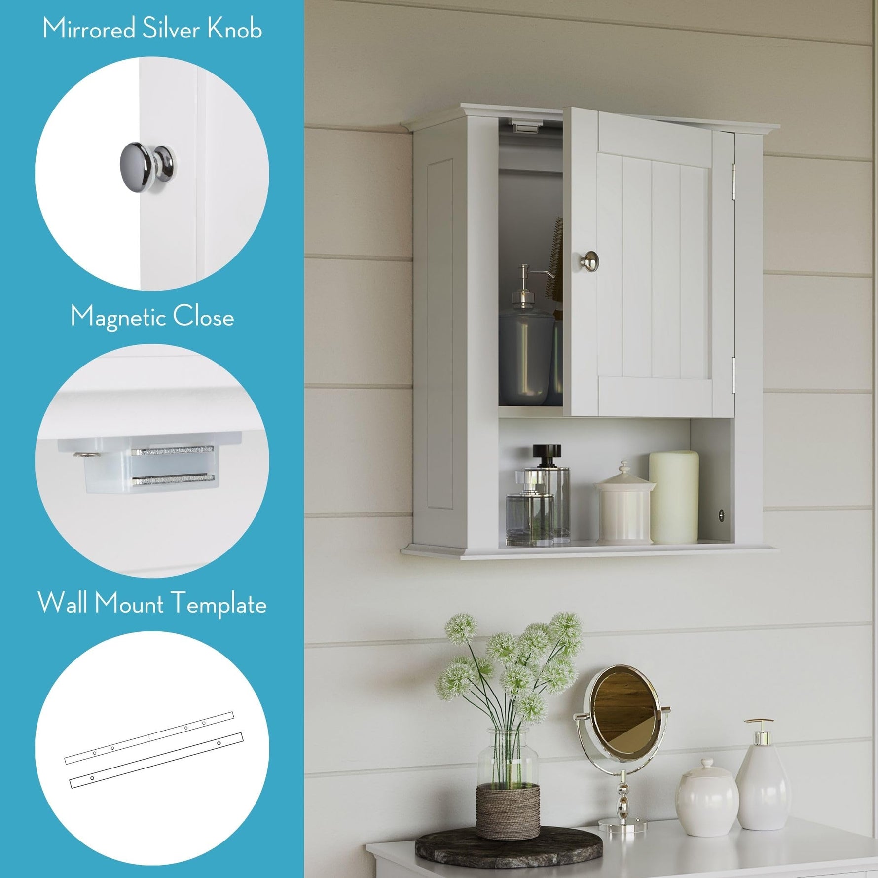 RiverRidge Ashland Single Door Wall, Gray Cabinet,Grey
