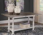 Signature Design by Ashley Havalance Farmhouse Sofa Table, Flip Top Design for Additional Dining Space and Fixed Lower Shelf, Gray & White with Weathered Finish