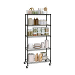 UltraDurable 5-Tier NSF Steel Wire Shelving, 48"W x 24"D x 76"H, Black | Heavy-duty commercial-grade solid steel wire storage rack featuring 800 pounds per shelf weight capacity