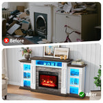 Naice 72" Electric Fireplace with Mantel and Cabinets, Fireplace TV Stand for Living Room Bedroom, Stacked Stone Surround and Remote Control 3D Realistic Flame, Black