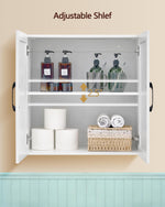 Wall Cabinet with Adjustable Shelves, Laundry Room Cabinet with 4 Doors, Kitchen Storage Cupboard Cabinet, Wall Mount Medicine Cabinet for Bathroom, Living Room, White
