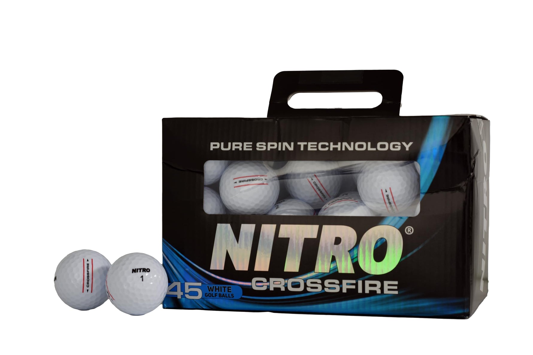 NITRO Crossfire Golf Balls- 45 Pack- White- Pure Spin Technology- USGA Approved