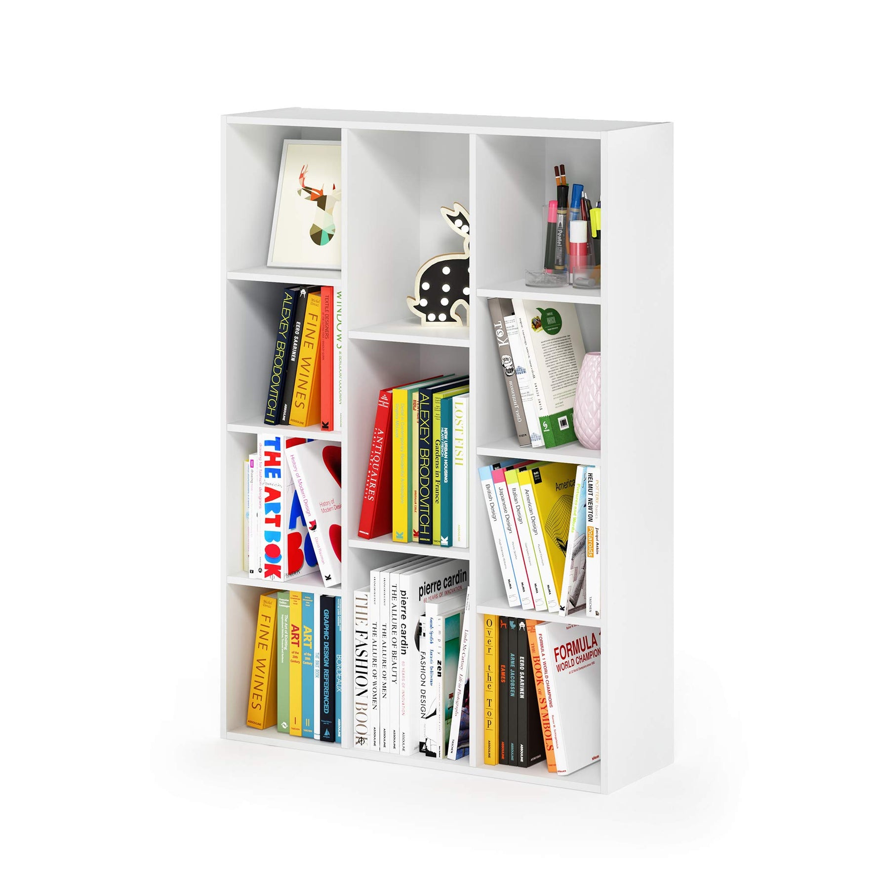Furinno LUDER Book Shelf, 5-Cube Bookshelf, Reversible Bookcase, 9.4 x 19.5 x 31.5, Easy Assembly, for Living Room, Bedroom, Home Office, White