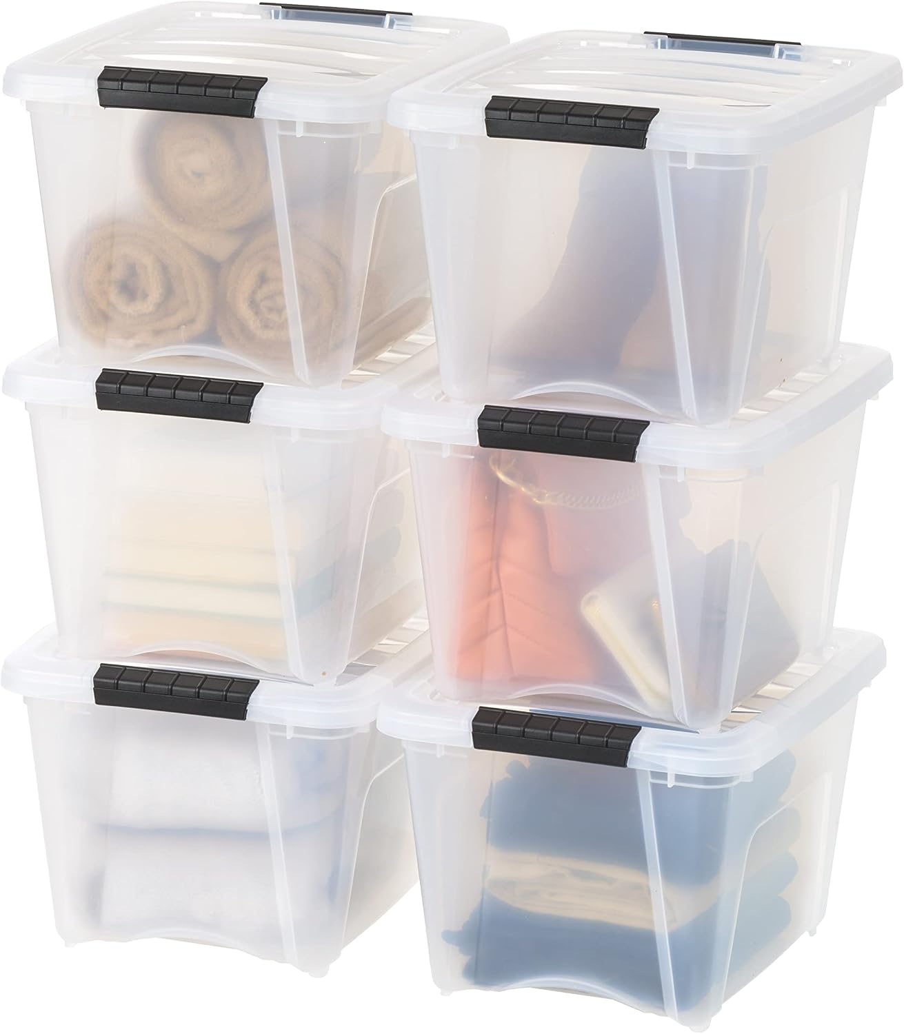 IRIS USA 6-Pack 6 Quart Storage Bins with Lids | Transparent design makes contents easy to find. Ideal for shoes, photos, documents, and small essentials. Nestable design