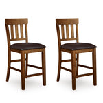 Signature Design by Ashley Haddigan Upholstered Barstool, 2 Count, Slat Back Design, Cushioned Seat, Wood, 25.5" H, Dark Brown